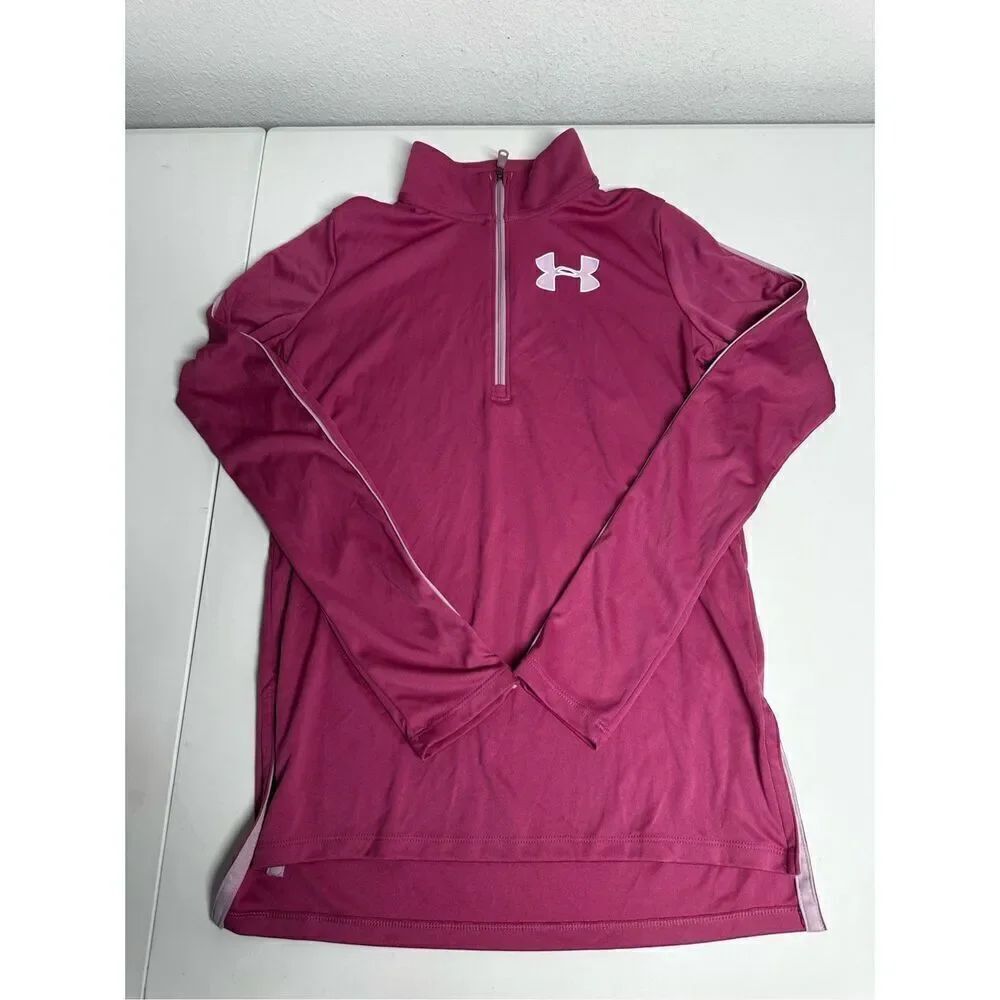 Big Girls active Top Under Armour KidsTech 2.0 1/2 Zip Size Y L Pink